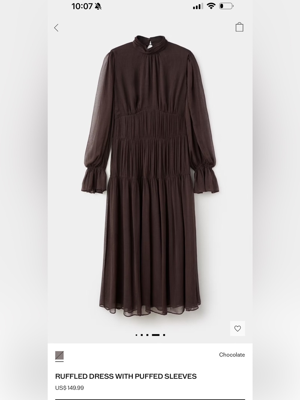 MANGO Ruffled dress with puffed sleeves